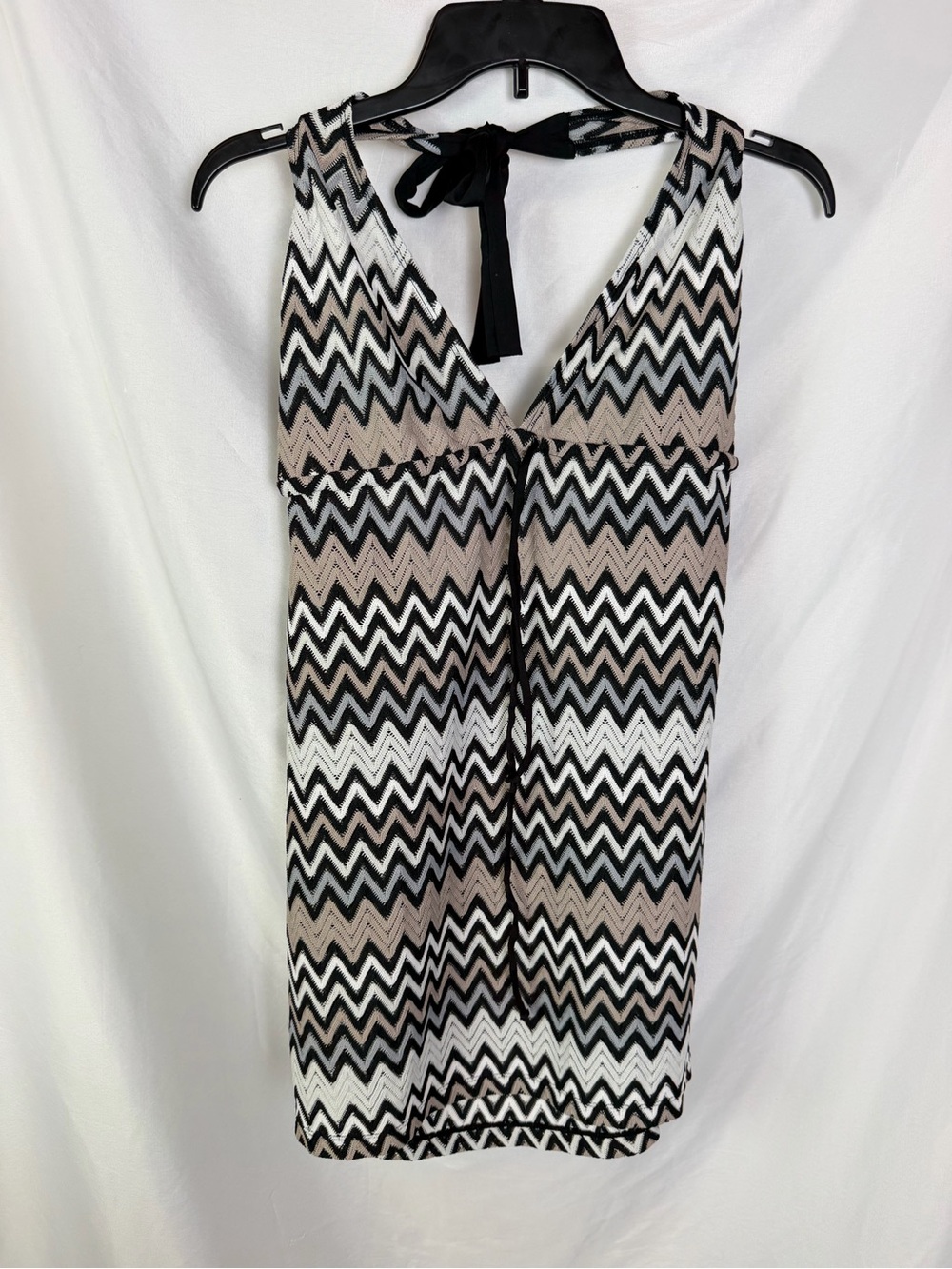 Perry Ellis Black White and Beige Chevron Knit Cover Up Dress - Y2K - Picture 2 of 7